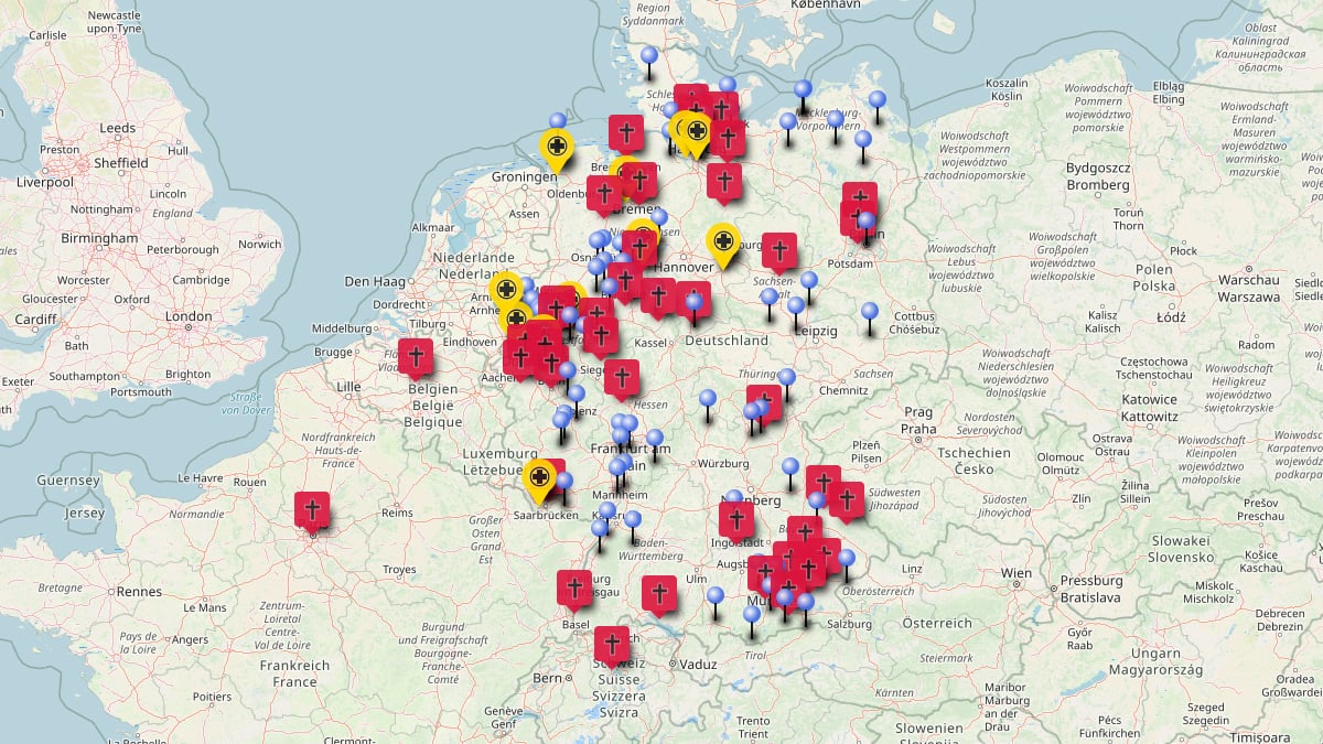 Übersichtskarte mit Meldungen zu Corona Ausbrüchen, Todesfällen und Impfnebenwirkungen zur „Corona Schutzimpfung“; Screenshot Karte